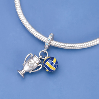 Breloques Pan Charms en argent, jaunes, bleus, blancs, en forme de ballon de volley avec perles en zircon, compatibles avec les bracelets originaux, bijoux pour athlètes sportifs, Berluque, nouveauté