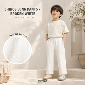 BOHOPANNA Pantalon chino long pour garçons, texture effet lin blanc cassé, taille élastique, coupe droite, longueur intégrale, pantalon d'été pour enfants - Product Image 1