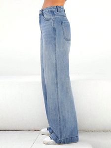 Jeans da Donna a Vita Alta, Gamba Dritta, Traspiranti, Casual, Estivi, in Denim Chiaro Grigio per Vendita all'Ingrosso - Product Image 3
