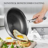 Ensemble de poêles à frire écologiques antiadhésives hybrides en acier inoxydable 304 18/10 nid d'abeille triple couche, compatibles induction et four