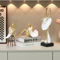 Statuette Moderne de Luxe en Résine de Danseuse Abstraite, Robe Dorée et Blanche, Figurine de Personnage pour Décoration de Table Intérieure
