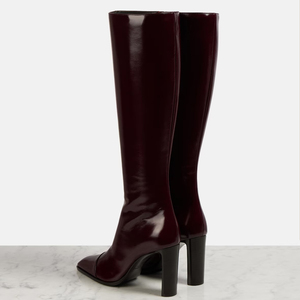 Fashion Solid Wide Fit Women's Knee High <b>Boots</b> Ladies Chunky High Heels Shoes Square Toe on Long Booties - Product Image 3