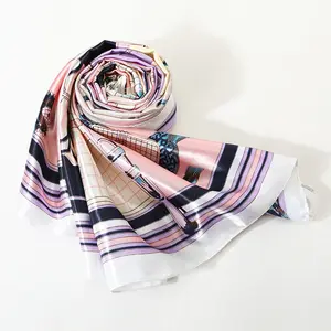 Premium Hijab 90*90CM Sun Screen Headscarf Ladies Satin Silk Square Scarf