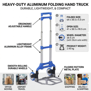Foldable Aluminum Hand <b>Cart</b> Portable Platform Trolley 2 <b>Wheel</b> Utility Carrier <b>for</b> Supermarket Moving - Product Image 1