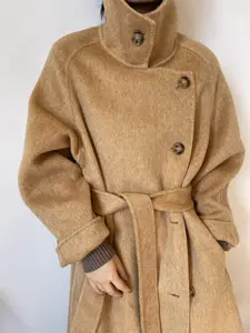 เสื้อโค้ทของผู้หญิงเสื้อโค้ทผ้าแคชเมียร์สองด้านปกตั้งได้2023ฤดูหนาว