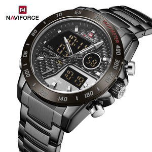 NAVIFORCE 9171 Montres de luxe pour hommes fabriquées en Chine, montres numériques sportives avec bracelet en acier inoxydable - Product Image 1