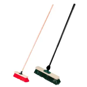 Wooden 15.7'' 20'' Stiff PVC Bristle Outdoor Broom Street Push Floor Broom Brush for Easy Sweeping in Wet or Dry Condition