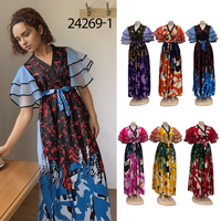 Damen Blumen-Patchwork Satin Kaftan Abaya Kleid mit Fledermausärmeln Langes Maxi-Gewand Afrikanische Damen Islamische Kleidung Großhandel