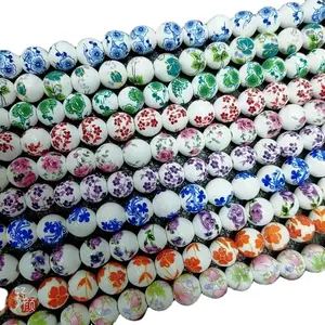 2023 DIY multi-color printing DIY handmade material 10mm ceramic sticker flower bead loose beads bracelet accessories