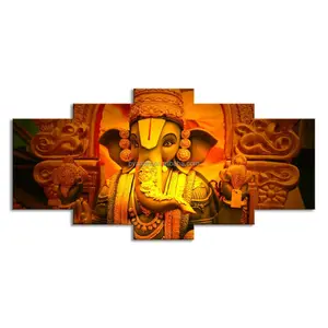طباعة قماشية مخصصة على فن الفيل طباعة 5 قطع من قماش الكانفاس طقم لوحات صور زخرفية وفنون جدارية هندية