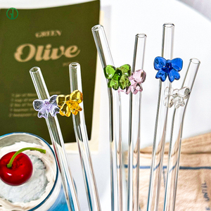 Tái Sử Dụng Ống Hút Chống Vỡ Cong Uống Hoa <span class=keywords><strong>5Pcs</strong></span> Đầy Màu Sắc Bướm Rõ Ràng Glass Rơm Với Thiết Kế - Product Image 4