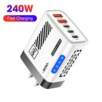 Pengisi Daya USB C PD 240W 5 Port Pengisian Cepat 3.0 Pengisi Daya Ponsel USB Tipe C Adaptor Pengisian Cepat untuk Samsung Xiaomi Huawei