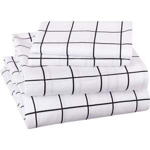 Ensemble <span class=keywords><strong>de</strong></span> draps <span class=keywords><strong>de</strong></span> <span class=keywords><strong>lit</strong></span> en microfibre <span class=keywords><strong>de</strong></span> polyester personnalisé, super doux, à motif géométrique <span class=keywords><strong>noir</strong></span> brossé, avec poches latérales élastiques, 4 pièces - Product Image 1