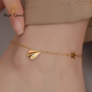 Stainless Steel Airplane Star Fashion Jewelry Women Link Chain Anklet For Women Jewelry