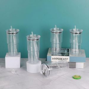 Gobelet en plastique double paroi de 20 oz avec paille, durable et réutilisable, idéal pour l'hydratation quotidienne des écoliers - Vente Flash - Product Image 1