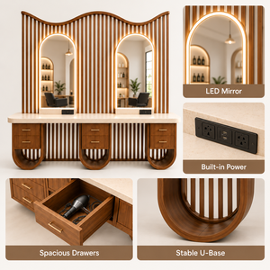 Meubles de salon de coiffure sur mesure, présentoirs, comptoirs de réception, miroirs muraux pour l'aménagement complet de la boutique - Product Image 4