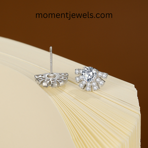 dainty moissanite sector stud <b>earrings</b> 925 sterling silver sparkling zircon geometric fan design minimalist jewelry for women - Product Image 3