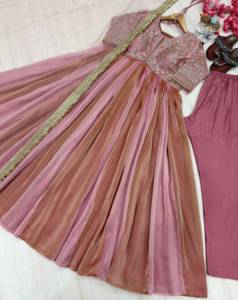 Designer Embroidery And <b>Beds</b> Work Nc Moss Silk Gown With Bottom And Butterfly Net Dupatta Fully Stitched <b>Ready</b> To Wear Set - Product Image 6