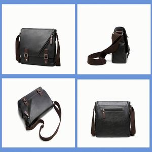 Sac messager noir personnalisé en cuir pour homme, style vintage, bandoulière croisée, en PU et nylon, avec lettres personnalisées - Product Image 2