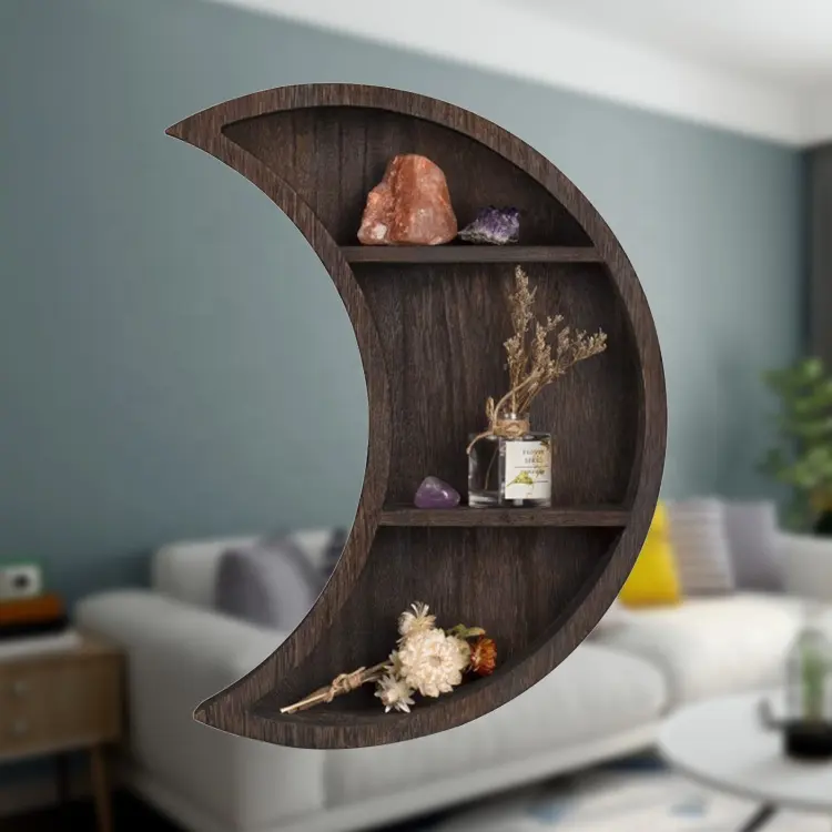 Crescent Moon Shelf Display Floating Wood Decorative Wood Wall Moon Shelf Shelves For Home