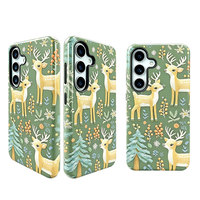 Coque de protection antichoc en PC rigide pour Samsung Galaxy, motif floral cerf de la forêt en relief, pour femmes et filles