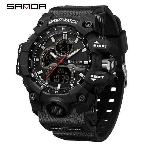 SANDA 6198 Fashion Cool Dual Display Multi-function Outdoor Sports Waterproof Men's Electronic Watch
