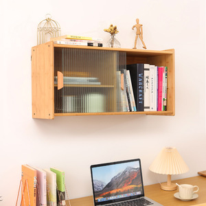 Glass Wall Mounted <b>Cabinet</b> Bamboo Solid Wood Modern Kitchen Storage Display <b>Cabinet</b> - Product Image 3