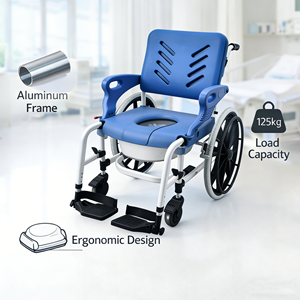 Cadeira de Comodidade para Reabilitação com Apoios de Braço, Rodas, Assento Estável, Liga de Alumínio, Certificação CE, Cuidados Domiciliares para Idosos e Deficientes, Hospital, OEM - Product Image 1