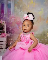 Robe d'anniversaire pour petites filles robes de demoiselle d'honneur robes de communion licou perlé strass cristaux robe en tulle à plusieurs niveaux