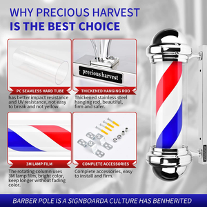 Hair Salon Lamp 22.8 Inch Wall Rotating Weather Proof LED Salon <b>Light</b> Red White Blue Stripes Barber Shop <b>Pole</b> - Product Image 6