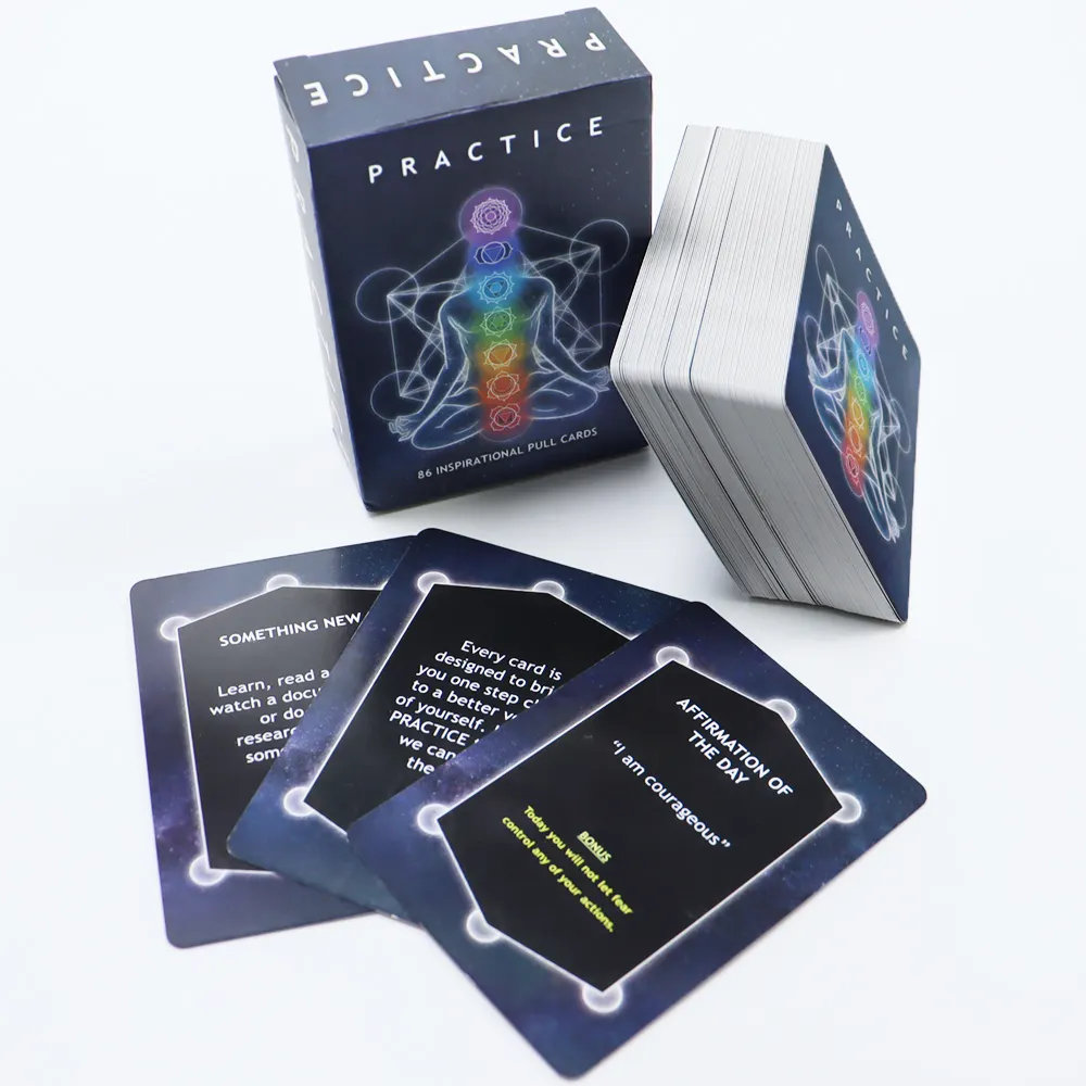 Carte di affermazione dello spirito adulto premium con stampa personalizzata che ispiratrice pensa la scheda del gioco di meditazione per persone di qualsiasi età