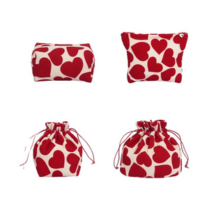Heart Shaped Drawstring <b>Makeup</b> <b>Bag</b> Corduroy Travel Cosmetic Storage Pouch For Skincare Toiletries <b>Large</b> Capacity - Product Image 3