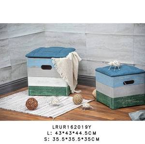 Farmhouse Living Room Home Decoration Wood Ottoman Square Foot Stool Pouffe <b>Cube</b> Storage Box <b>Footstool</b> - Product Image 1