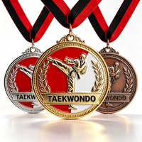 Médaille de sport de Taekwondo personnalisée en alliage de zinc plaqué or avec émail souple et cordon de sublimation