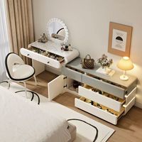 Table de toilette moderne pour chambre d'hôtel en bois de pin massif et panneaux MDF, avec commode réglable et miroir éclairé