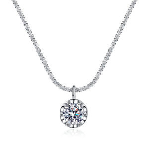 S925 gümüş kolye kolye ile köpüklü 1 karat 2 karat Moissanite taç moda zarif zincir takı - Product Image 6
