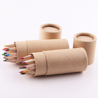 12 mini crayons de couleur en bois naturel, tube hexagonal en kraft, non toxiques, écologiques, cadeau pour enfants, rentrée scolaire, logo personnalisé, OEM, en gros