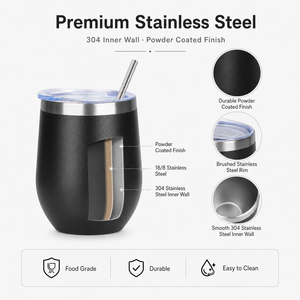 Mug à café isotherme en acier inoxydable à double paroi de 12 oz, forme d'œuf, gobelet à <span class=keywords><strong>vin</strong></span>, tasse de voyage avec couvercle pour le camping - Product Image 5