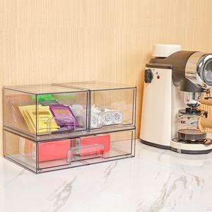 4 buah laci penyimpanan Stackable Bening, penyusun <span class=keywords><strong>Makeup</strong></span> kamar mandi akrilik tinggi 4.4 inci untuk pengaturan rumah dan penyimpanan - Product Image 1