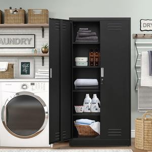 خزانة معدنية من الفولاذ بها أبوابان و4 أرفف قابلة للتعديل أثاث مكتبي قابل للغلق للاستخدام في الجراج - Product Image 5