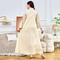 Robe longue Abaya Kaftan musulmane à col en V, à manches longues, en polyester respirant, à motif floral, avec broderie en strass, pour occasions formelles