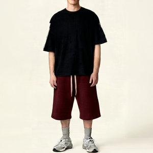 Shorts en toile bordeaux pour homme, taille mi-haute, style décontracté, couleur unie, écologique, respirant, infroissable, avec cordon de serrage - Product Image 3