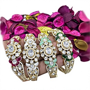 Gold Plated Zircon Flower <b>Bangle</b> <b>Bracelets</b> For Women Wedding Party Wear Classic Style Oval Cut Bezel Setting Alloy Jewelry - Product Image 2