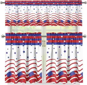 Ensembles de rideaux de <span class=keywords><strong>cuisine</strong></span> et de café 4 juillet Jour de l'Indépendance à motif étoile, 3 pièces, avec feuilles d'eucalyptus, pour petites fenêtres de café - Product Image 2
