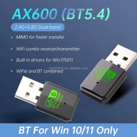 Adaptador USB Inalámbrico de Doble Banda 2.4G 5G, Dongle WiFi 6 BT5.4 AX600, Tarjeta de Red Plug and Play para PC y Laptop, Sin Controladores
