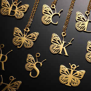 18K Gold Plated Stainless Steel <strong>Monogram</strong> Butterfly 26 Initial Letter Alphabet Wing Letter Pendant <strong>Necklace</strong> Jewelry for Women - Product Image 4