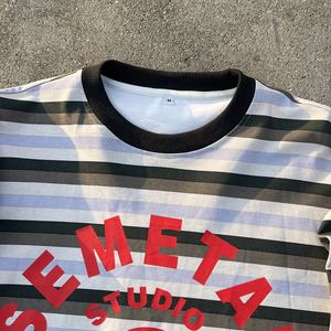 Camiseta de Diseño Personalizado, Estilo Urbano, Hombros Caídos, Algodón Térmico, Rayas, Cuello Redondo, Corte Cuadrado, Manga Larga - Product Image 3