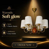 Lustre suspendu finition laiton 6 lumières, lampe de plafond avec douille E27 pour salon et salle à manger