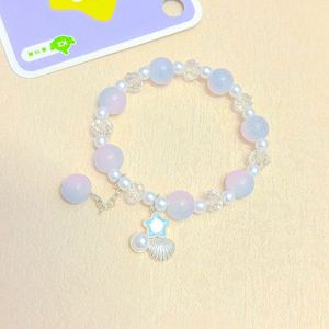 Bracelet extensible pour femme en perles de verre colorées de 10 mm, imitation perle de coquillage, style plage océanique, cadeau - Product Image 4