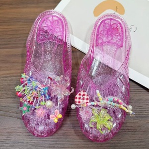 Chaussons pour femmes, chaussures plates à bout ouvert, chaussures transparentes, chaussures de plage, accessoires floraux, style mode extérieur, sac - Product Image 5